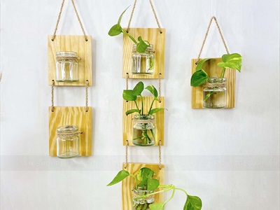 Tấm gỗ lọ thủy tinh treo tường thủy canh nhiều tầng [2 màu - 3 Size] BINHLOHOA-06